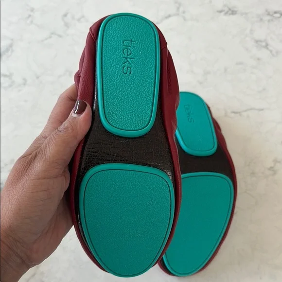 Tieks Red and Green Flats Comfortable Leather Loafers - Picture 3 of 4